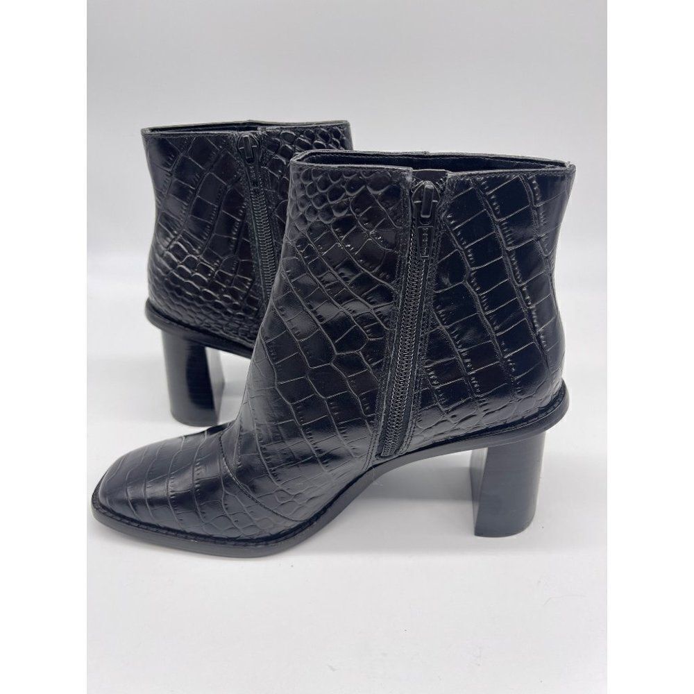 Gibson Latimer Black Leather Croc Embossed Boots Size 6.5